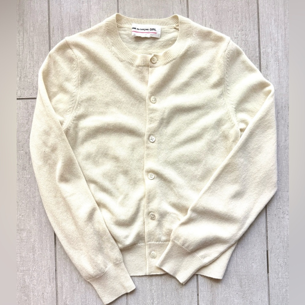 Comme des Garcons GIRL Ivory Wool Cardigan Crewneck Sweater - Size S